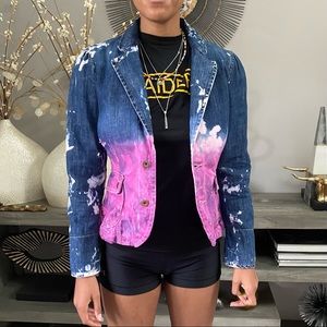 TOMMY HILFIGER Dip-Dyed Bleached Denim Blazer Jacket Size 4
